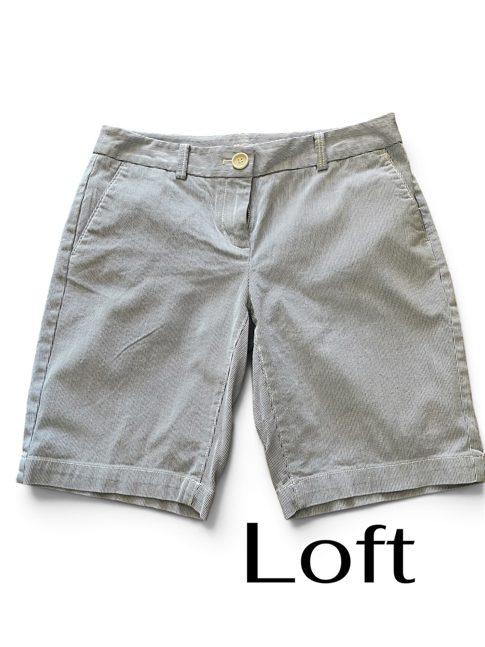 LOFT Light Gray Striped Women's Size OP Bermuda Shorts
